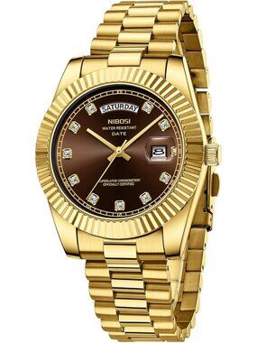Nibosi Men's Gold Brown Analog Quartz Stainless Waterproof Desiger Wrist Watch